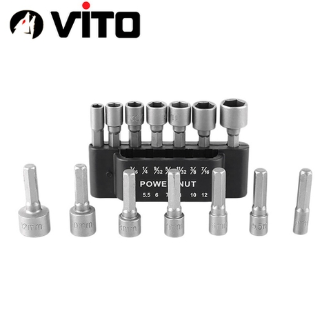 Bộ 14 Khẩu Tuýp Vặn Ốc VITO Lục Giác Gắn Máy Khoan 14 Đầu Vít Bắn Tôn