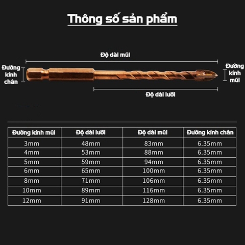 Mũi Khoan Đa Năng Chữ Thập Chân Lục Giác VITO Các Kích Thước