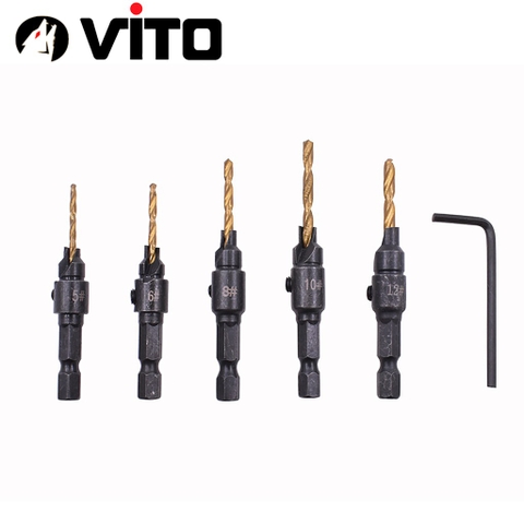 Bộ 4/5 Mũi Khoan Gỗ Chỉnh Cữ VITO Bắt Âm Mũi Vít Chân Lục Giác