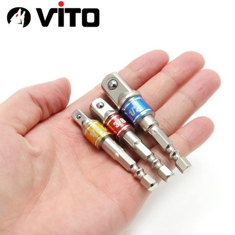 Bộ 3 Đầu Chuyển Sang Khẩu Bulong 1/4" 3/8" 1/2" 3 Màu VITO Gắn Cho Máy Khoan, Máy Bắn Vít