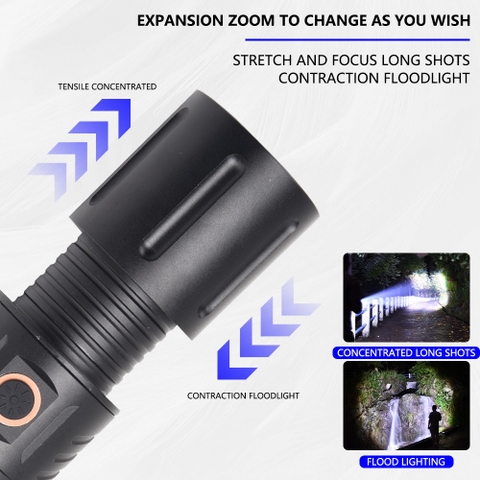 Đèn Pin Siêu Sáng LED T40 Tích Hợp 3 Pin 18650 4500mAh Có Cổng Sạc USB, Cổng Sạc Điện Thoại