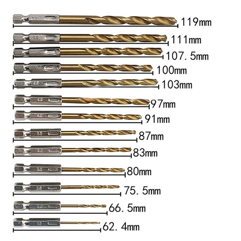 Bộ 13 Mũi Khoan Chất Liệu Thép Gió HSS Bọc Titanium VITO Chuôi Lục Giác Khoan Gỗ, Nhựa