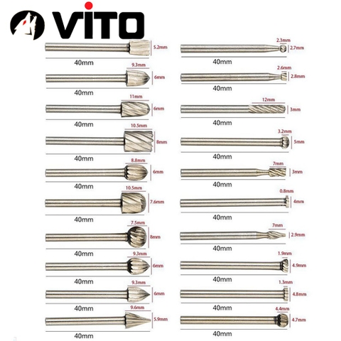 Bộ 10/20 Đầu Mũi Mài Khắc Làm Gỗ Lũa VITO Phủ Titanium Cán 3mm