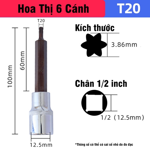 Mũi Vít Hoa Thị 6 Cạnh VITO Chân Khẩu Bulong 1/2 Gắn Máy Siết Bulong Thép CR-V