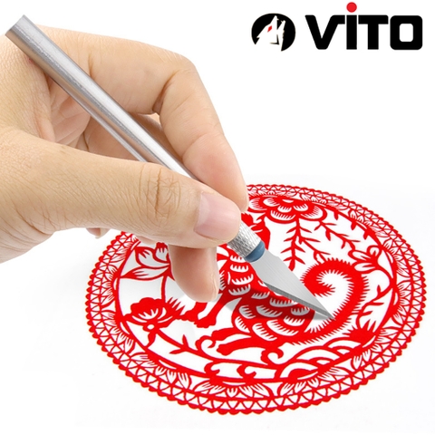 Bộ Dao Trổ, Chạm Khắc Giấy Gỗ Mỏng Làm Đồ Nghề Thủ Công Đa Năng VITO 7 Chi Tiết (6 Lưỡi + 1 Thân)