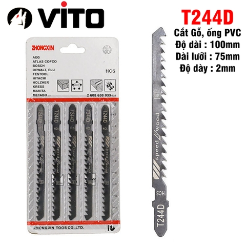 Bộ 5 Lưỡi Cưa Lọng T244D, T127D, T111C, T144D VITO Chất Liệu Thép Carbon Cưa Gỗ, Nhựa