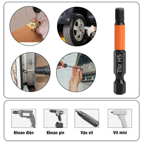 Mũi Vít Lục Giác 6 Cạnh Có Từ Tính VITO Dài 50mm 100mm Kích Cỡ H1.5 H2 H2.5 H3 H4 H5 H6 Thép Đen Độ Cứng Cao