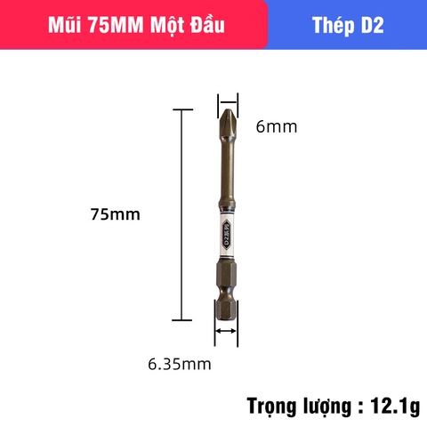 Mũi Bắn Vít Đầu Bake Chữ Thập PH2 Thép D2 Công Nghiệp Siêu Cứng VITO Từ Tính Cao Chân Lục Giác Ngắn