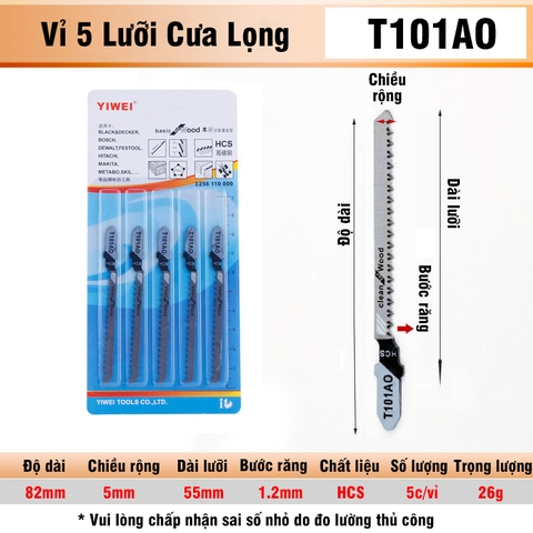 Bộ 5 Lưỡi Cưa Lọng T244D, T127D, T111C, T144D VITO Chất Liệu Thép Carbon Cưa Gỗ, Nhựa