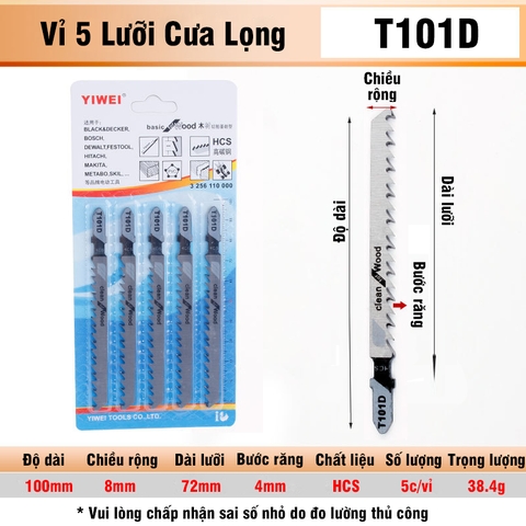 Bộ 5 Lưỡi Cưa Lọng T244D, T127D, T111C, T144D VITO Chất Liệu Thép Carbon Cưa Gỗ, Nhựa