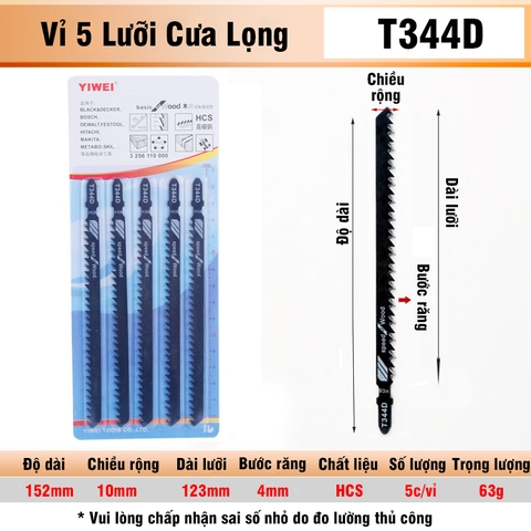 Bộ 5 Lưỡi Cưa Lọng T244D, T127D, T111C, T144D VITO Chất Liệu Thép Carbon Cưa Gỗ, Nhựa