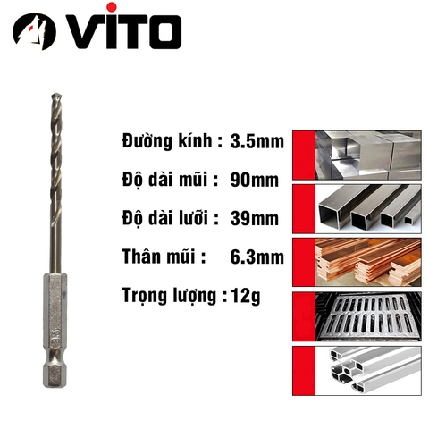 Mũi Khoan Xoắn Thép HSS Co 5% Cobalt Khoan Sắt Thép Chân Lục Giác