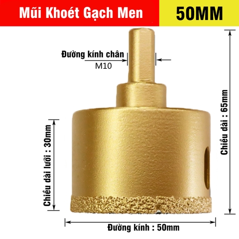 Mũi Khoan Khoét Lỗ Sứ, Gạch Men, Đá Hoa Cương, Gạch Nung, Kính Phủ Titanium Cao Cấp Kích Thước 6-60mm VITO