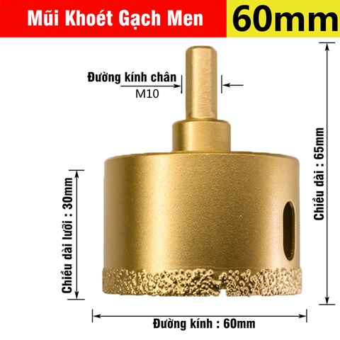 Mũi Khoan Khoét Lỗ Sứ, Gạch Men, Đá Hoa Cương, Gạch Nung, Kính Phủ Titanium Cao Cấp Kích Thước 6-60mm VITO