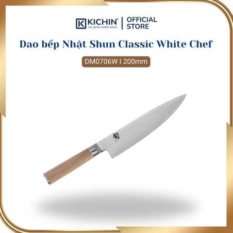 Dao thái thịt cá cao cấp KAI Nhật Bản - Shun Classic White Chef thép VG-Max Damascus 69 lớp DM0706W (200mm)