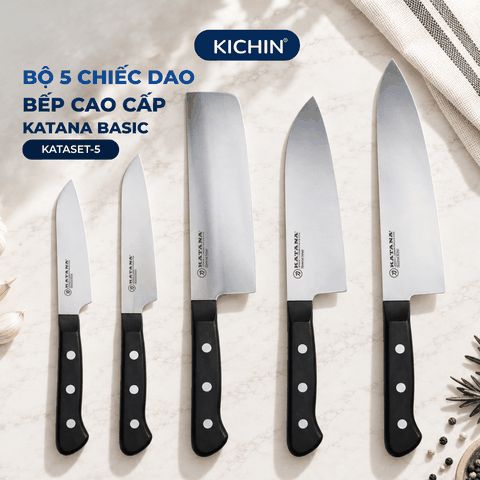Bộ 5 chiếc dao bếp cao cấp KATANA Basic - Set 5 KATASET5 đa năng - Thái thịt cá (5 chiếc)