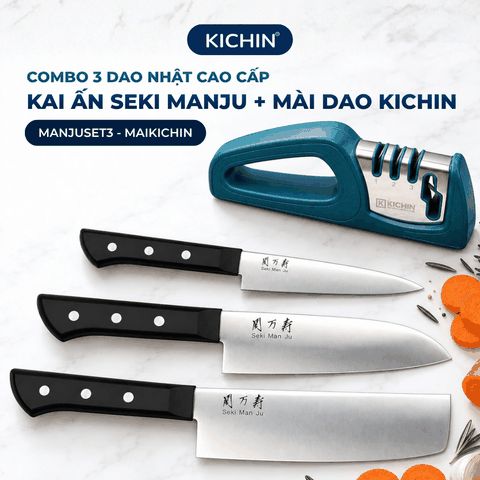 Combo 3 dao Nhật cao cấp KAI Ấn Seki ManJu + Mài dao KICHIN