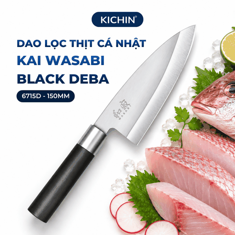 Dao Bếp lọc thịt cá Nhật Bản cao cấp KAI Wasabi Black Deba - 6715D (150mm)