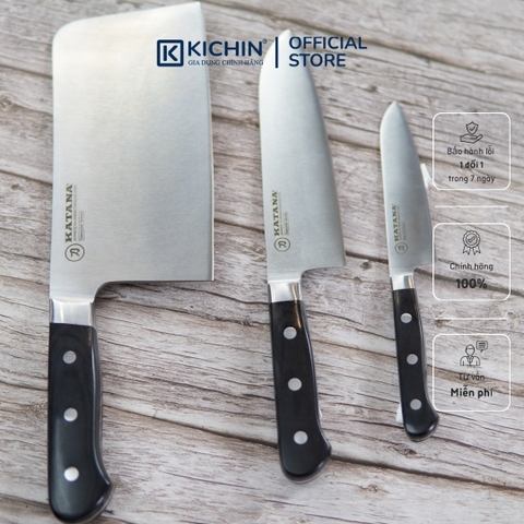 Bộ 3 chiếc dao bếp cao cấp thương hiệu KATANA Essential - Dao chặt - Dao thái - Dao gọt hoa quả - KATASET001