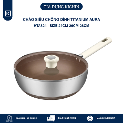 Chảo rán siêu chống dính Titanium Aura Haatz đáy 7 lớp , thành đứng, sâu lòng