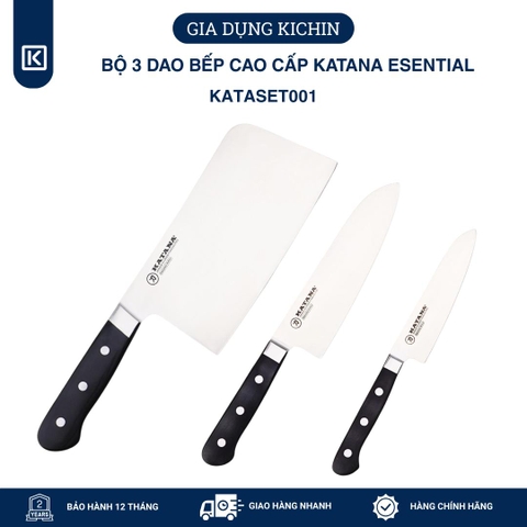 Bộ 3 chiếc dao bếp cao cấp thương hiệu KATANA Essential - Dao chặt - Dao thái - Dao gọt hoa quả - KATASET001