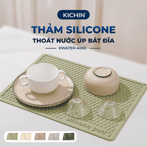 Thảm Silicone Thoát Nước Úp Bát Đĩa KICHIN Vân Giọt Nước - Chống Trượt, Ráo Nước Nhanh