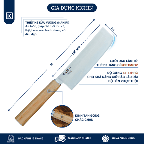 Dao bếp cao cấp thương hiệu KICHIN Origin Nakiri- Dao thái rau củ KCD-103