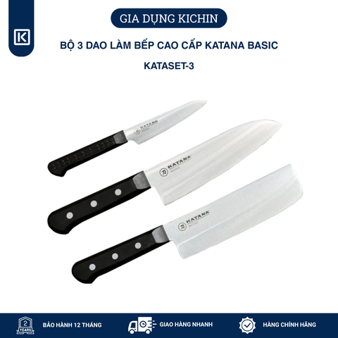 Bộ 3 chiếc dao làm bếp cao cấp KATANA Basic - Dao đa năng năng - Thái rau củ - Gọt hoa quả (3 chiếc)
