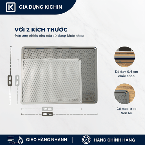 Thảm Silicone Thoát Nước Úp Bát Đĩa KICHIN Vân Giọt Nước - Chống Trượt, Ráo Nước Nhanh