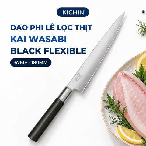 Dao phi lê lọc thịt Nhật Bản cao cấp KAI Wasabi Black Flexible - 6761F (180mm)