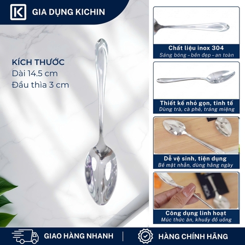 Combo 3 thìa trà cao cấp inox304 thương hiệu Kichin- Sáng bóng, bền đẹp, sang trọng