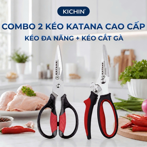 Combo kéo nhà bếp cắt gà và kéo cắt đa năng thương hiệu KATANA