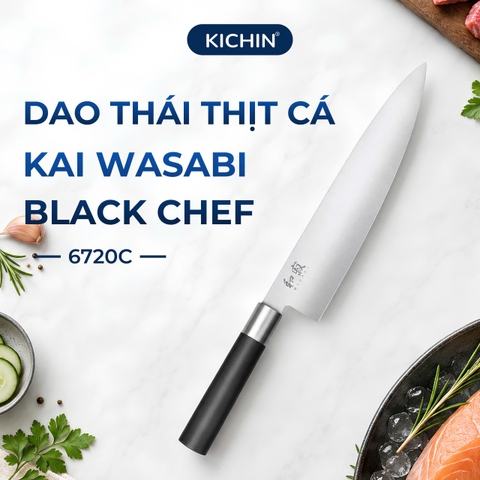 Dao thái thịt cá Nhật Bản cao cấp KAI Wasabi Black Chef - 6720C (200mm)