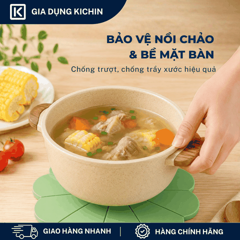 Miếng Lót Nồi Silicone Chịu Nhiệt KICHIN Hình Hoa Sen - Chống Trượt, Cách Nhiệt, Bảo Vệ Mặt Bàn