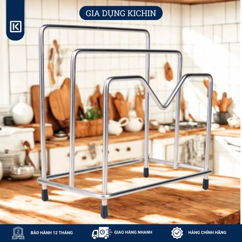 Kệ để thớt, nắp vung 2 ngăn INOX 201 chống gỉ dày 5mm (18x18x10cm)