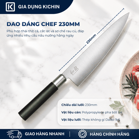 Dao thái thịt cá Nhật Bản cao cấp KAI Wasabi Black Chef - 6723C (230mm)