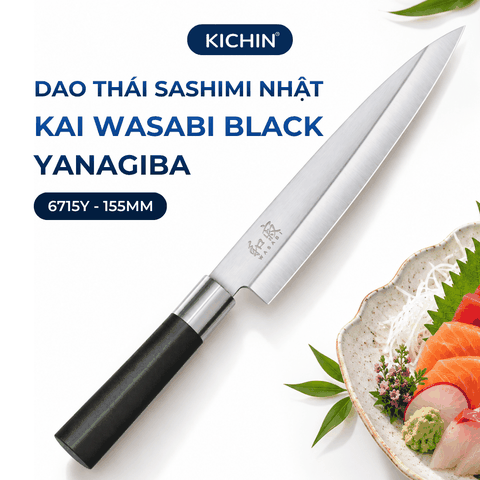 Dao thái Sashimi Nhật Bản cao cấp KAI Wasabi Black Yanagiba - 6715Y (155mm)