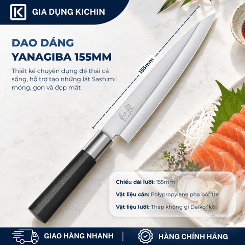 Dao thái Sashimi Nhật Bản cao cấp KAI Wasabi Black Yanagiba - 6715Y (155mm)