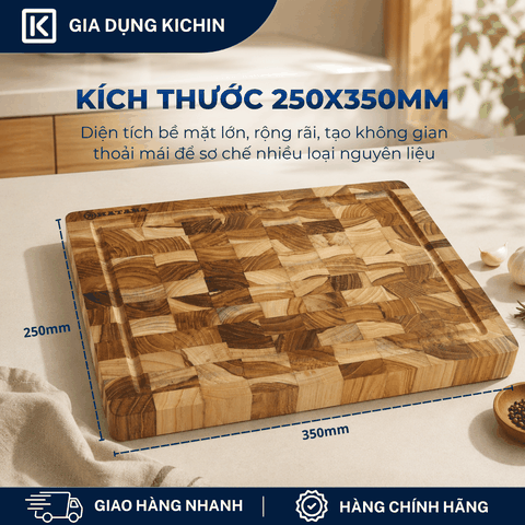 Thớt gỗ teak cao cấp KATANA cỡ vừa dày 3.8cm KT04 - thớt hình chữ nhật kích thước 38x250x350mm