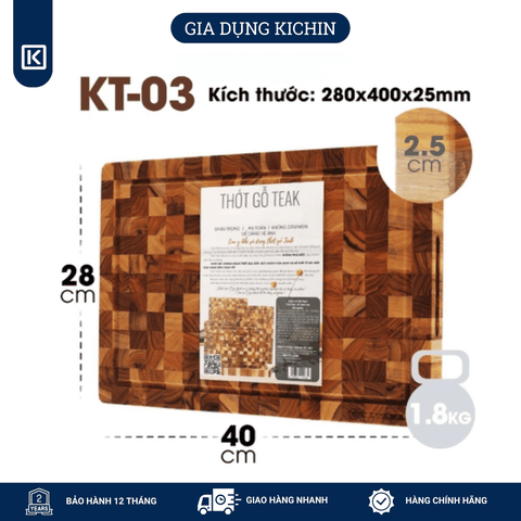 Thớt gỗ teak cao cấp KATANA cỡ lớn dày 2.5cm KT03 - thớt hình chữ nhật kích thước 25x280x400mm
