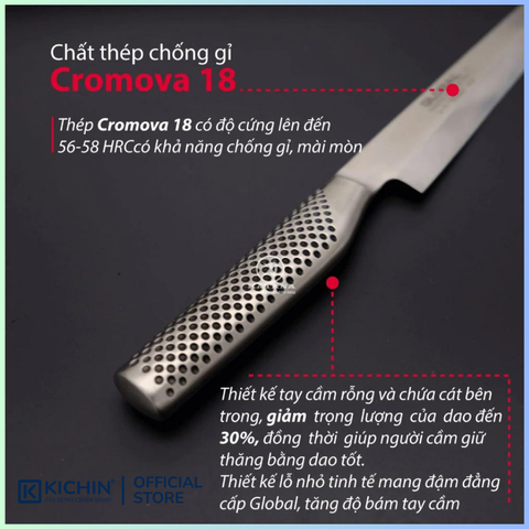 Dao bếp Nhật cao cấp Global G11R Sashimi - Dao Sashimi tay phải (250mm)