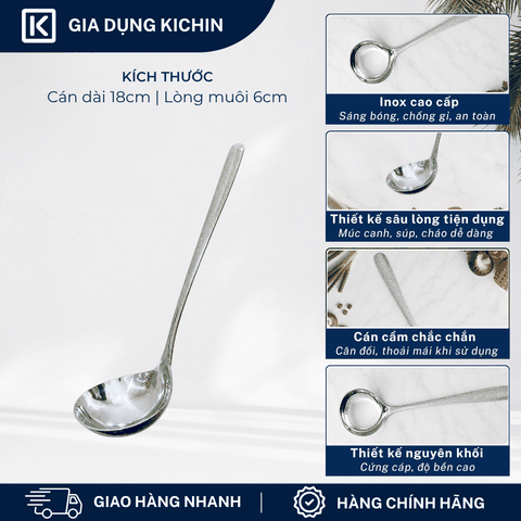 Muôi Múc Canh Inox 304 Cao Cấp KICHIN - Cán Vân Ánh Bạc Sang Trọng, Chống Gỉ KMC-BAC-02