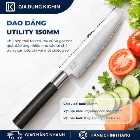 Dao thái đa dụng Nhật Bản cao cấp KAI Wasabi Black Utility - 6715U (150mm)