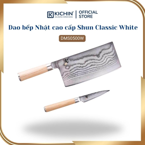 Bộ 2 dao bếp Nhật cao cấp KAI Shun Classic White gồm Vegetable Cleaver  và Paring - Bộ dao thái thịt, đa năng DMS0500W