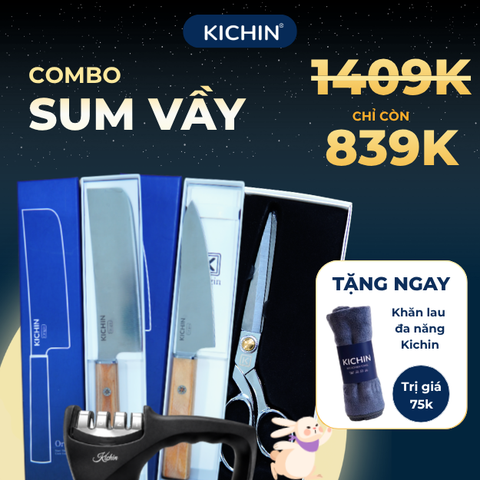 [COMBO SUM VẦY] Bộ 2 dao KICHIN Origin + Kéo cắt đa năng KICHIN + Mài dao KICHIN MK01
