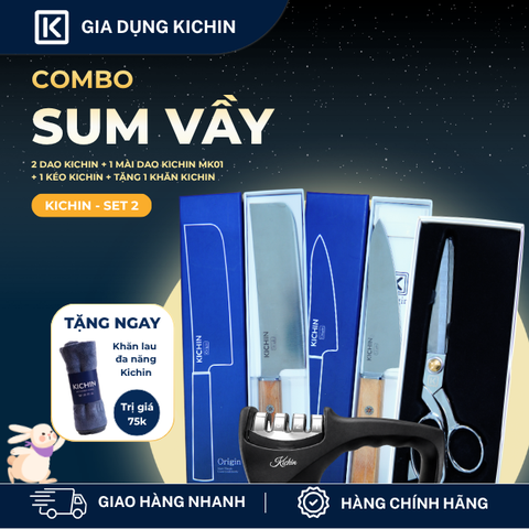 [COMBO SUM VẦY] Bộ 2 dao KICHIN Origin + Kéo cắt đa năng KICHIN + Mài dao KICHIN MK01