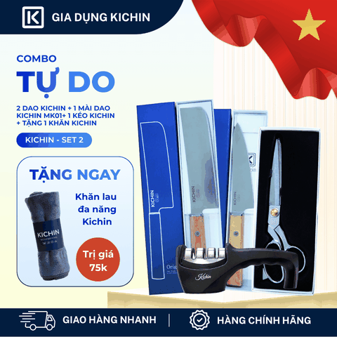 [COMBO TỰ DO] Bộ 2 dao KICHIN Origin + Kéo cắt đa năng KICHIN + Mài dao KICHIN MK01