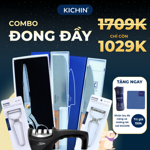 [COMBO ĐONG ĐẦY] Bộ 2 dao KICHIN Origin + Kéo cắt đa năng KICHIN + 2 nạo vỏ và nạo sợi KICHIN + Mài dao KICHIN MK01