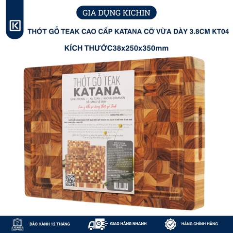 Thớt gỗ teak cao cấp KATANA cỡ vừa dày 3.8cm KT04 - thớt hình chữ nhật kích thước 38x250x350mm