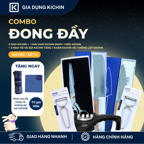 [COMBO ĐONG ĐẦY] Bộ 2 dao KICHIN Origin + Kéo cắt đa năng KICHIN + 2 nạo vỏ và nạo sợi KICHIN + Mài dao KICHIN MK01